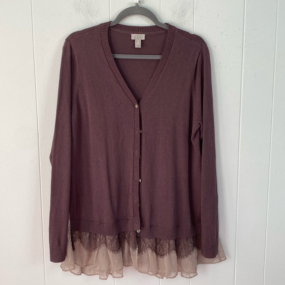 ✨ LOGO lori Goldstein purple cardigan size M